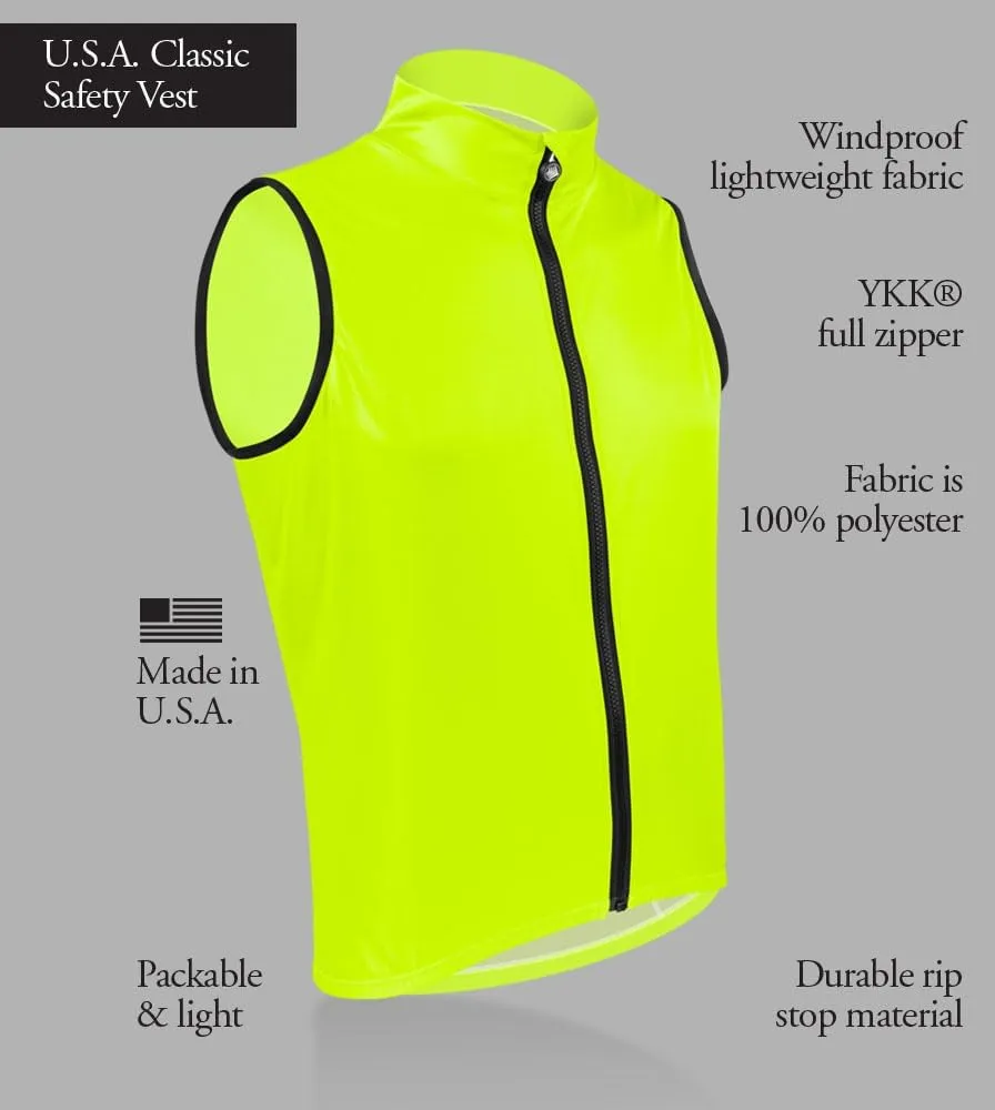| Men's USA Classic Packable Windproof Vest | Rear Storage Pockets | Hi-Viz Safety Yellow