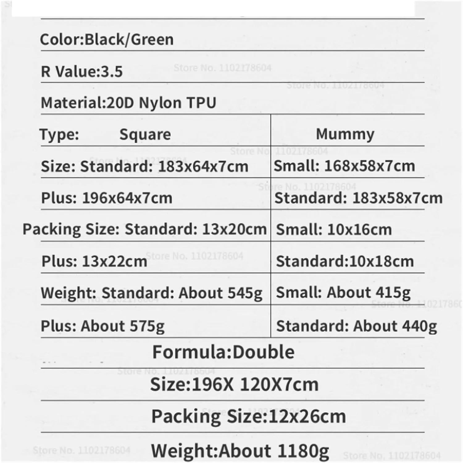 1-2 Person Ultralight Square/Mummy Inflatable Mat Outdoor Portable Camping Tent Thicker Warm Moisture Proof Floor Mat (Squaregreenenlarge)