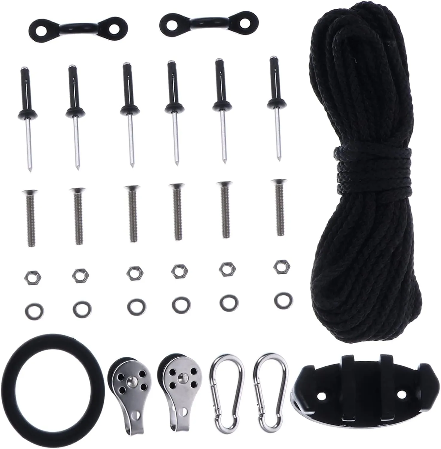 1 Set Kayak Accessories Kayaking Drain Boat Seat Canoe Cart Accessory Adjustable Adaptor Board Stand Kayak Paddle Grips Kayak Clip Rafting Accessories Kit System Rope Black Plastic