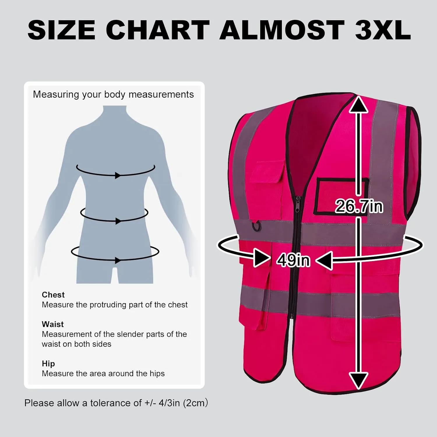 10 Pack Neon Reflective Safety Vests, Pink High Visibility Construction Vests, Pockets & Zipper Vest for Men & Women