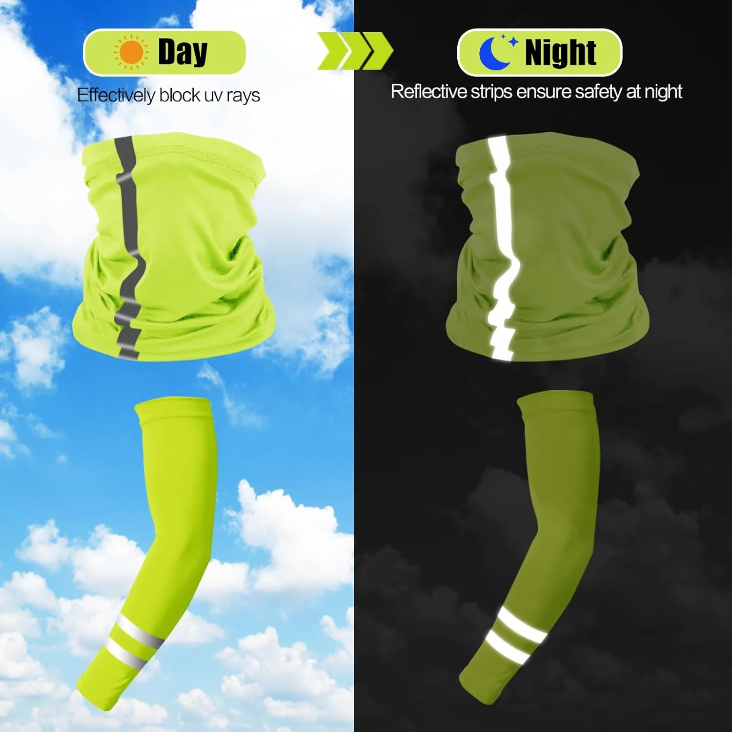 10 PCS UV Protection Reflective Strap Arm Sleeves and Neck Gaiter Reflective Safety Bandana for Outdoor Activities