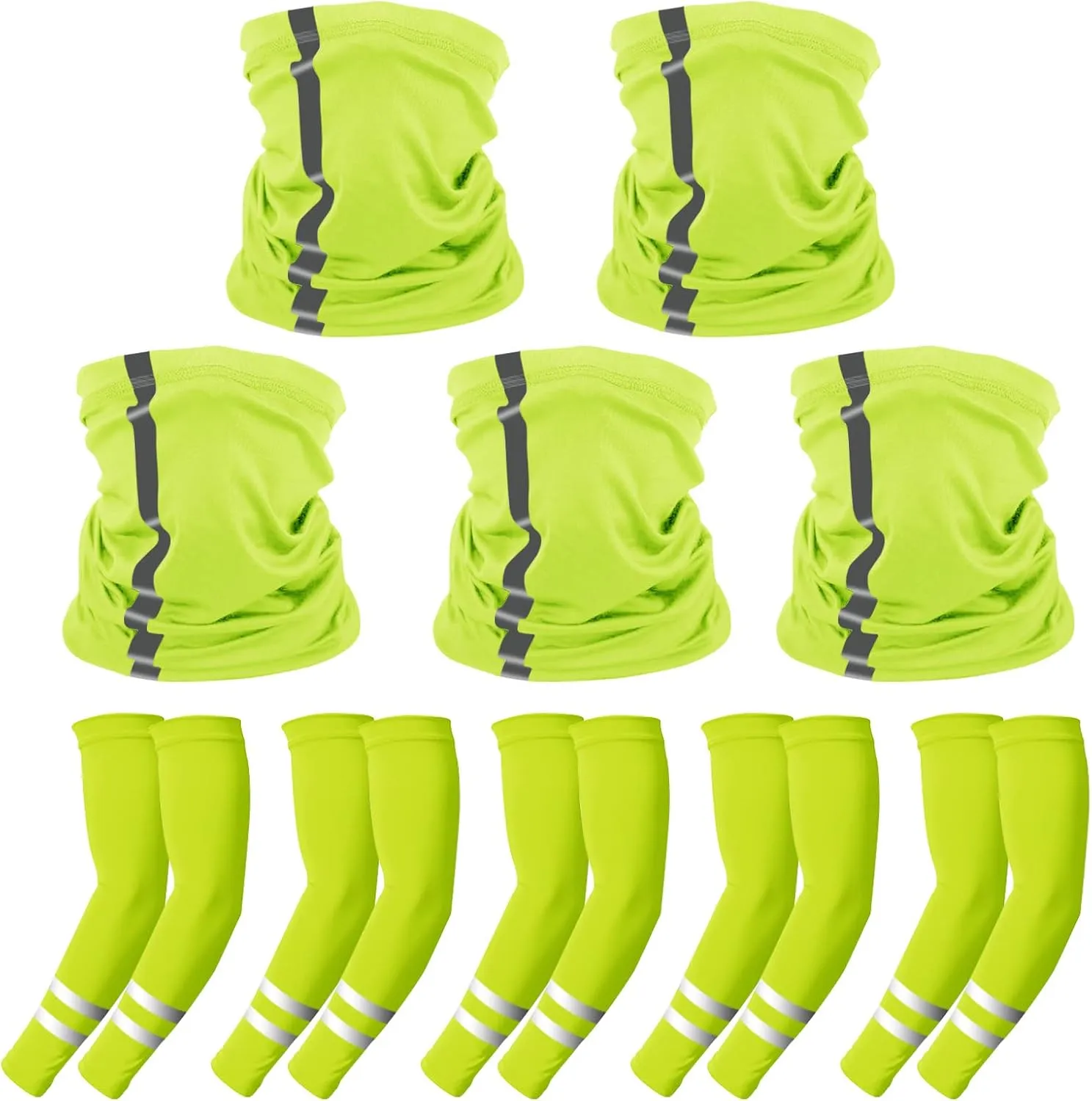 10 PCS UV Protection Reflective Strap Arm Sleeves and Neck Gaiter Reflective Safety Bandana for Outdoor Activities