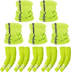 10 PCS UV Protection Reflective Strap Arm Sleeves and Neck Gaiter Reflective Safety Bandana for Outdoor Activities