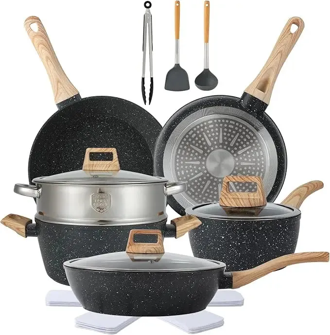 10-Piece Nonstick Ceramic Cookware Set with Detachable Handles