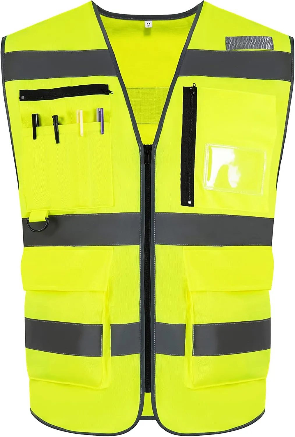 10 Pockets Class 2 High Visible Reflective Safety Vest Breathable and Mesh Lining Workwear (M-2XL, Yellow Black)
