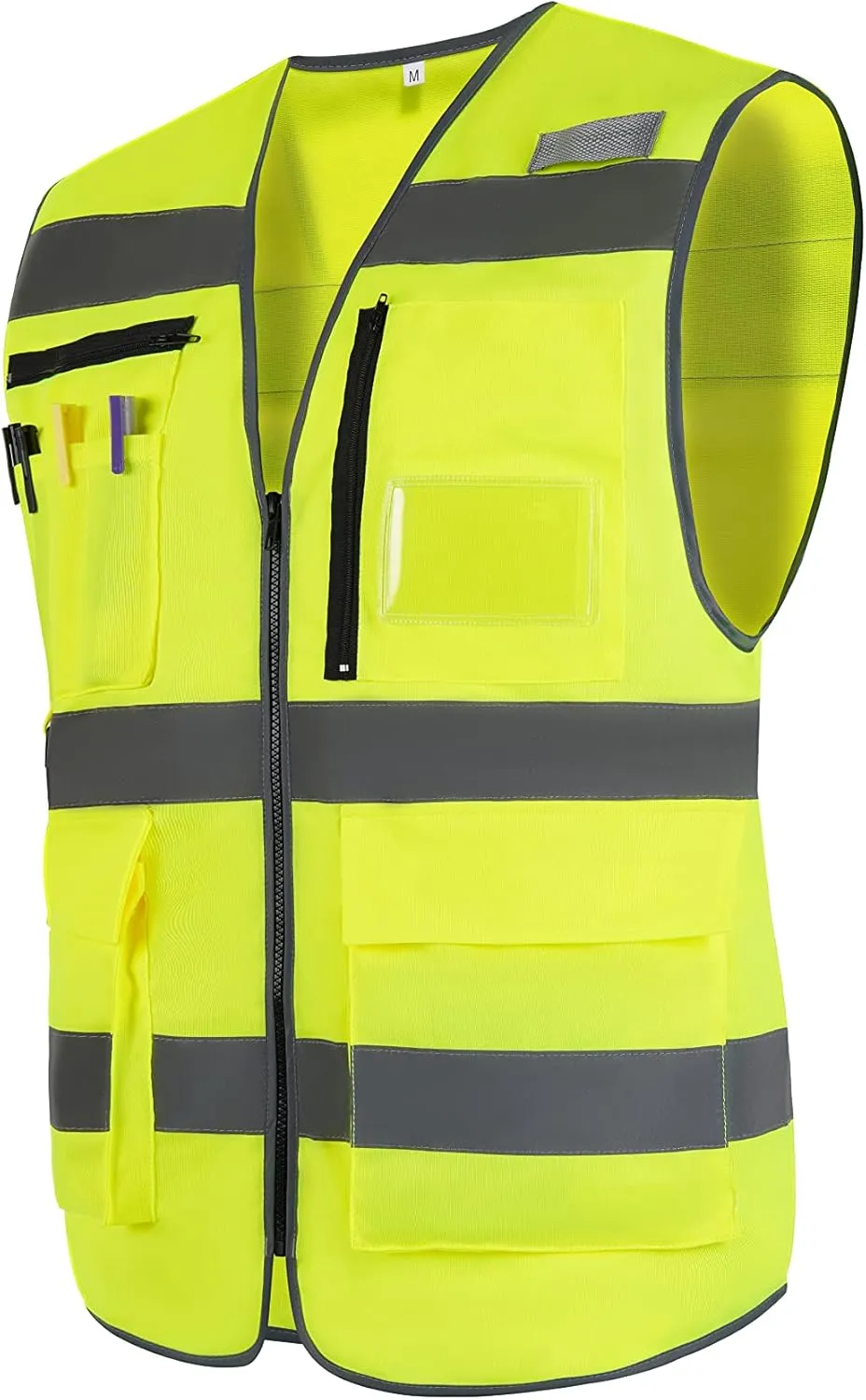 10 Pockets Class 2 High Visible Reflective Safety Vest Breathable and Mesh Lining Workwear (M-2XL, Yellow Black)