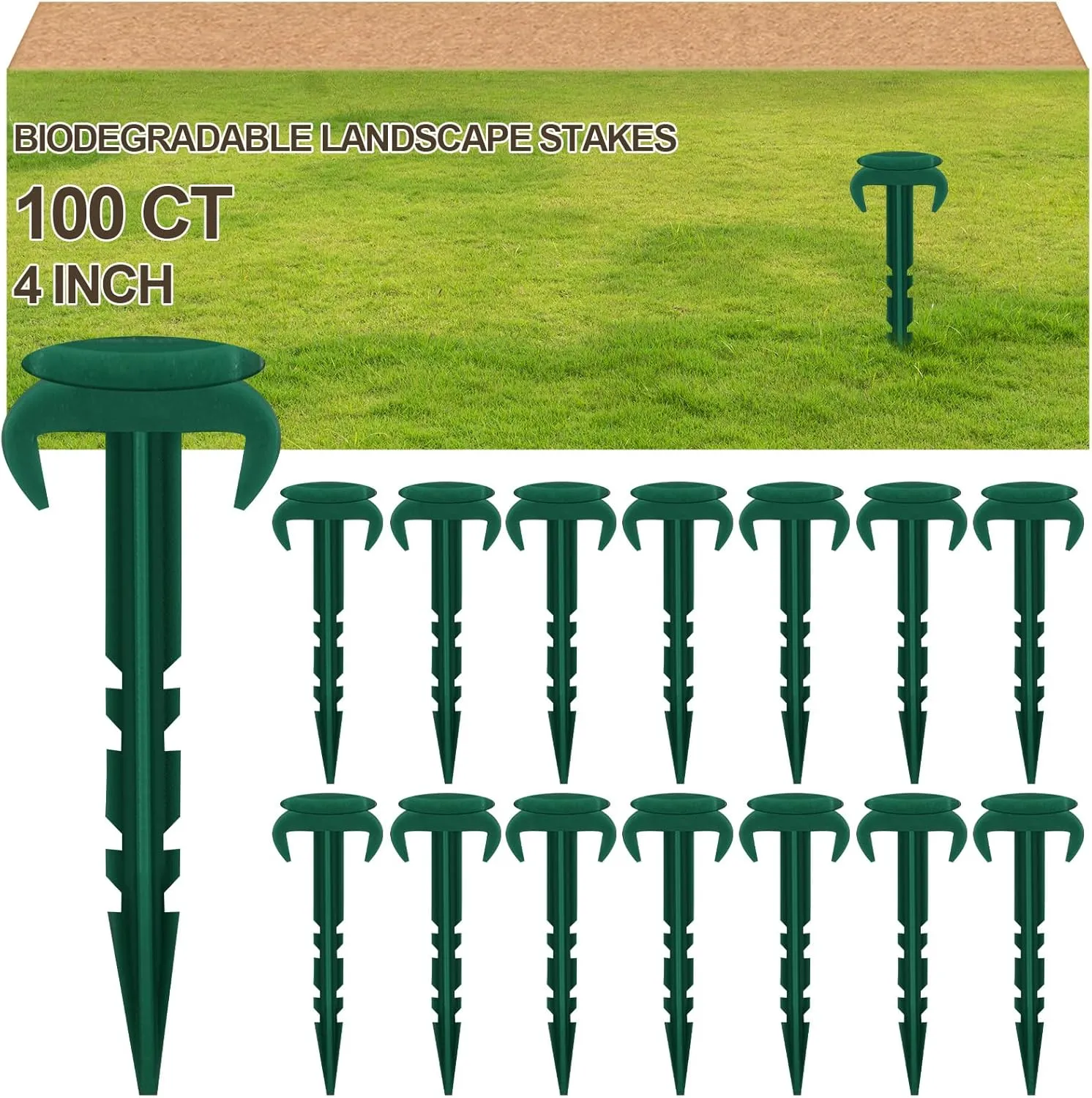 100 Pcs Sod Garden Stakes Bulk, Biodegradable Stakes, Landscape Stake for Membrane, Sod Staples Tent Stake, Netting, Turf, Landscaping and Gardening (4 Inch)