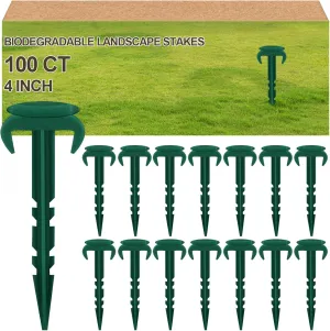 100 Pcs Sod Garden Stakes Bulk, Biodegradable Stakes, Landscape Stake for Membrane, Sod Staples Tent Stake, Netting, Turf, Landscaping and Gardening (4 Inch)