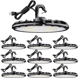100W LED UFO LED High Bay Light, 110lm/W, 120VAC, 5000k Daylight, IP65 Waterproof, Plug and Play, High Bay LED Shop Lights for Industrial and Commercial Use, UL Listed 10 Pack