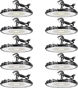 100W LED UFO LED High Bay Light, 110lm/W, 120VAC, 5000k Daylight, IP65 Waterproof, Plug and Play, High Bay LED Shop Lights for Industrial and Commercial Use, UL Listed 10 Pack