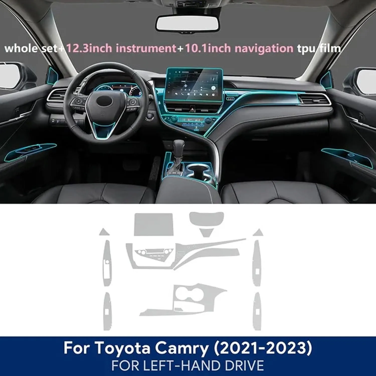 10.1inch Center Console Gear Navigation Dashboard Door Window Interior Sticker TPU Clear Film,Fit for Toyota Camry 2021-2023
