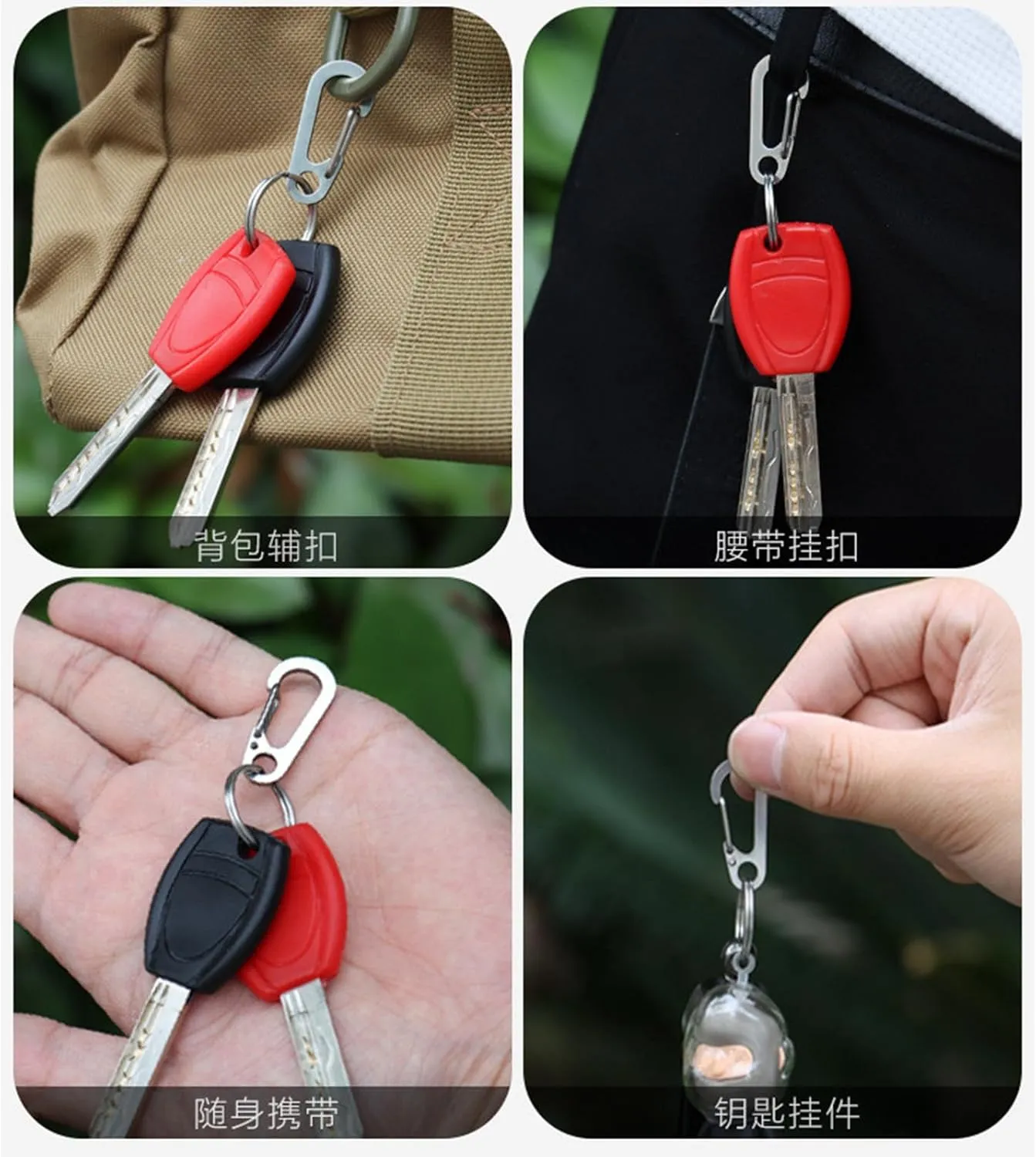 10Pcs D-Shape Spring Clip Carabiner Hook Stainless Steels Hook Spring Carabiner Clip for Camping Hiking Backpack Belt