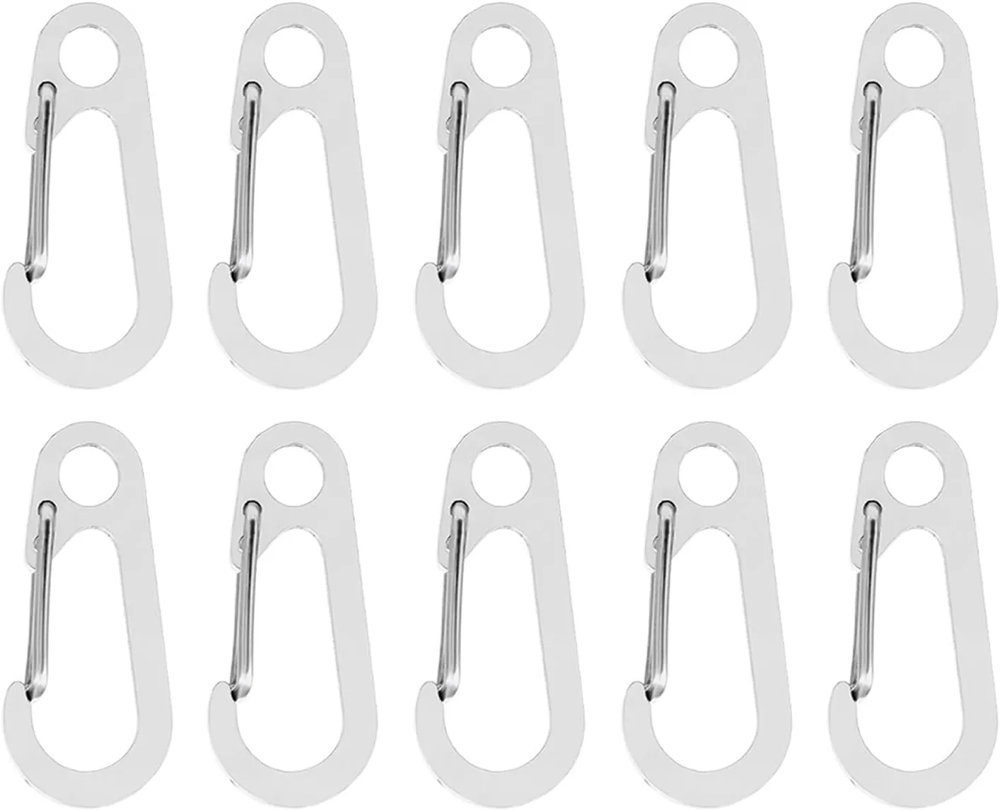 10Pcs D-Shape Spring Clip Carabiner Hook Stainless Steels Hook Spring Carabiner Clip for Camping Hiking Backpack Belt