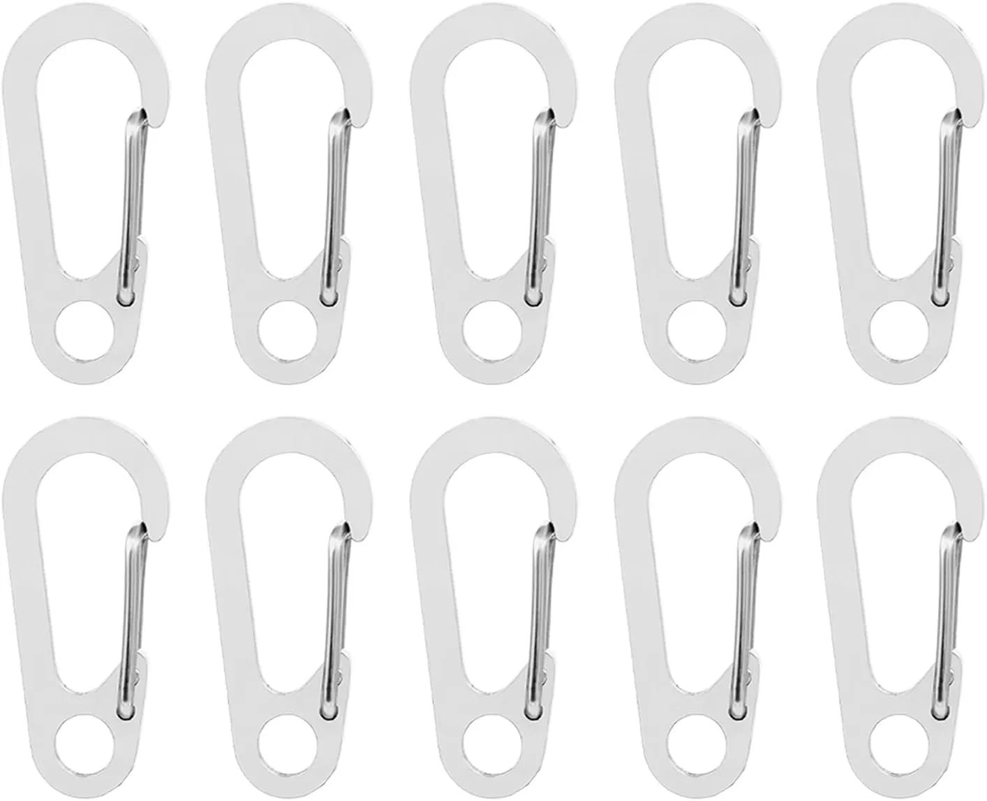10Pcs D-Shape Spring Clip Carabiner Hook Stainless Steels Hook Spring Carabiner Clip for Camping Hiking Backpack Belt