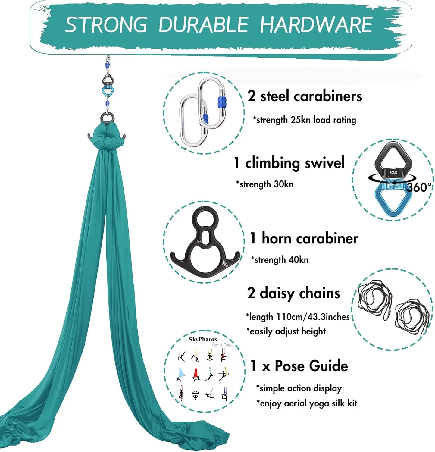 11 Yards Aerial Silks Yoga Swing Set - Aerial Yoga Hammock Kit Anti-Gravity Flying for Fitness, Low/Non Stretch Nylon Tricot Fabric Hardware Included for Dance