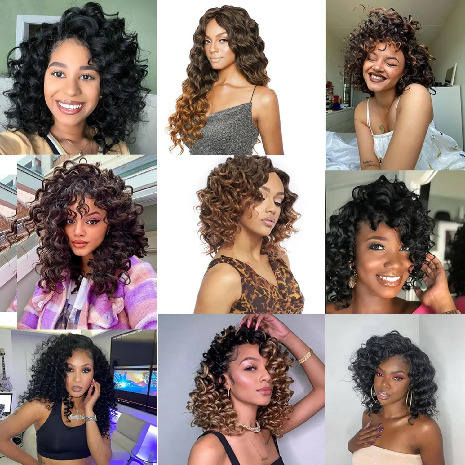 12 Inch Ocean Wave Crochet Hair 8 Packs - Synthetic Pre-Looped Deep Wavy Curly Braiding Hair for Black Women, Boho Style Hair Extensions (12inch,1B/350-8 Packs)