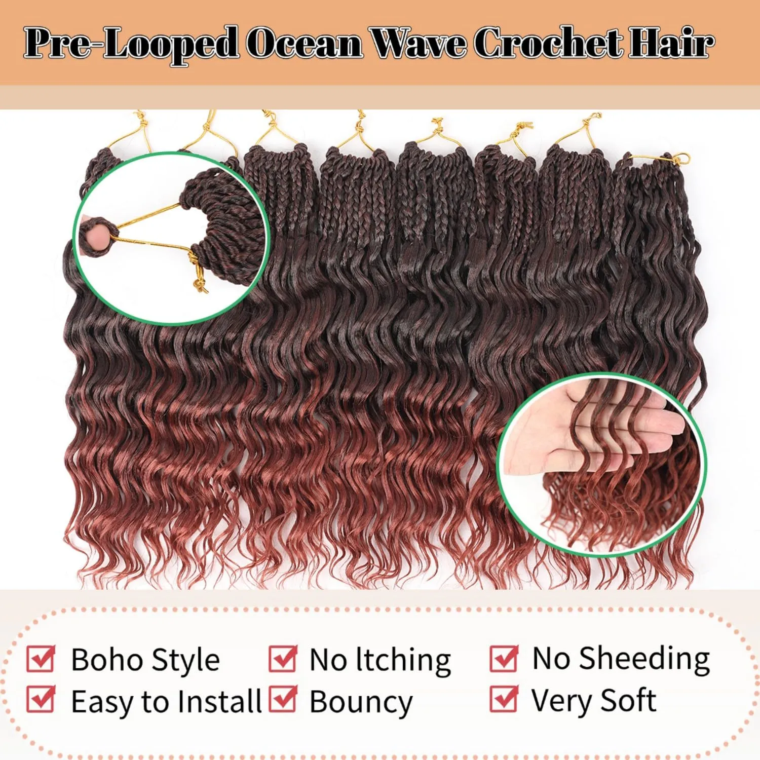 12 Inch Ocean Wave Crochet Hair 8 Packs - Synthetic Pre-Looped Deep Wavy Curly Braiding Hair for Black Women, Boho Style Hair Extensions (12inch,1B/350-8 Packs)