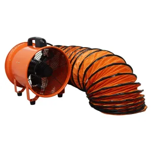 12 Inch Utility Blower 110V Portable Axial Fan Cylinder Pipe 110V Heavy Duty Cylinder Axial Exhaust Fan 550W Spray Booth Paint Fumes Blower with with 16.4ft Duct Hose