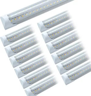 12 Pack T8 Led 6FT 54W Integrated V Shaped Tube Light,Linkable White Daylight 6000k Garage Lights, Indoor Shop Lights for Workshop with On/Off Switch Cable Clear Cover