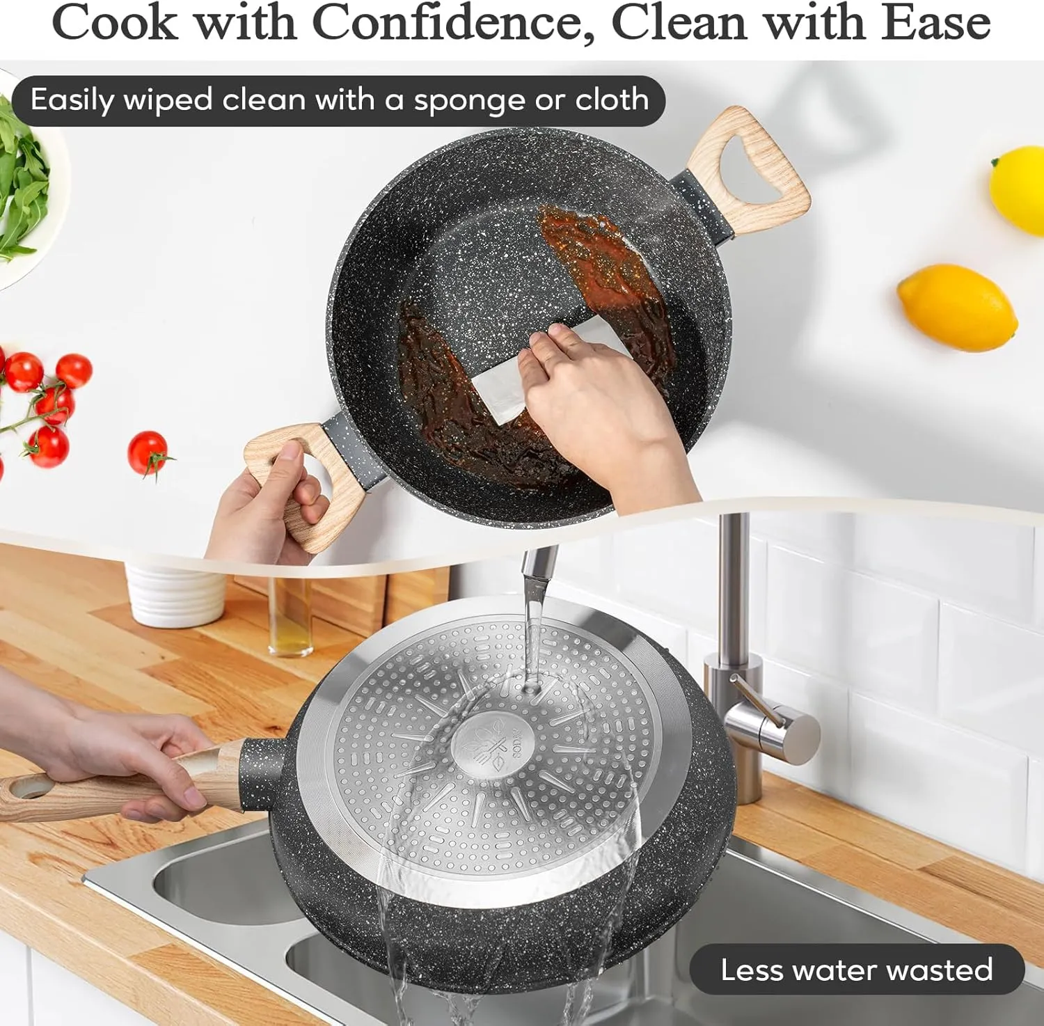 12 Pcs Pots and Pans Set, Nonstick Cookware Sets Black Granite Induction Cookware, Non-toxic Healthy Non Stick Kitchen Cooking Set with Frying Pans Set, Saucepans,Steamer (PFAS, PFOA, PFOS Free)