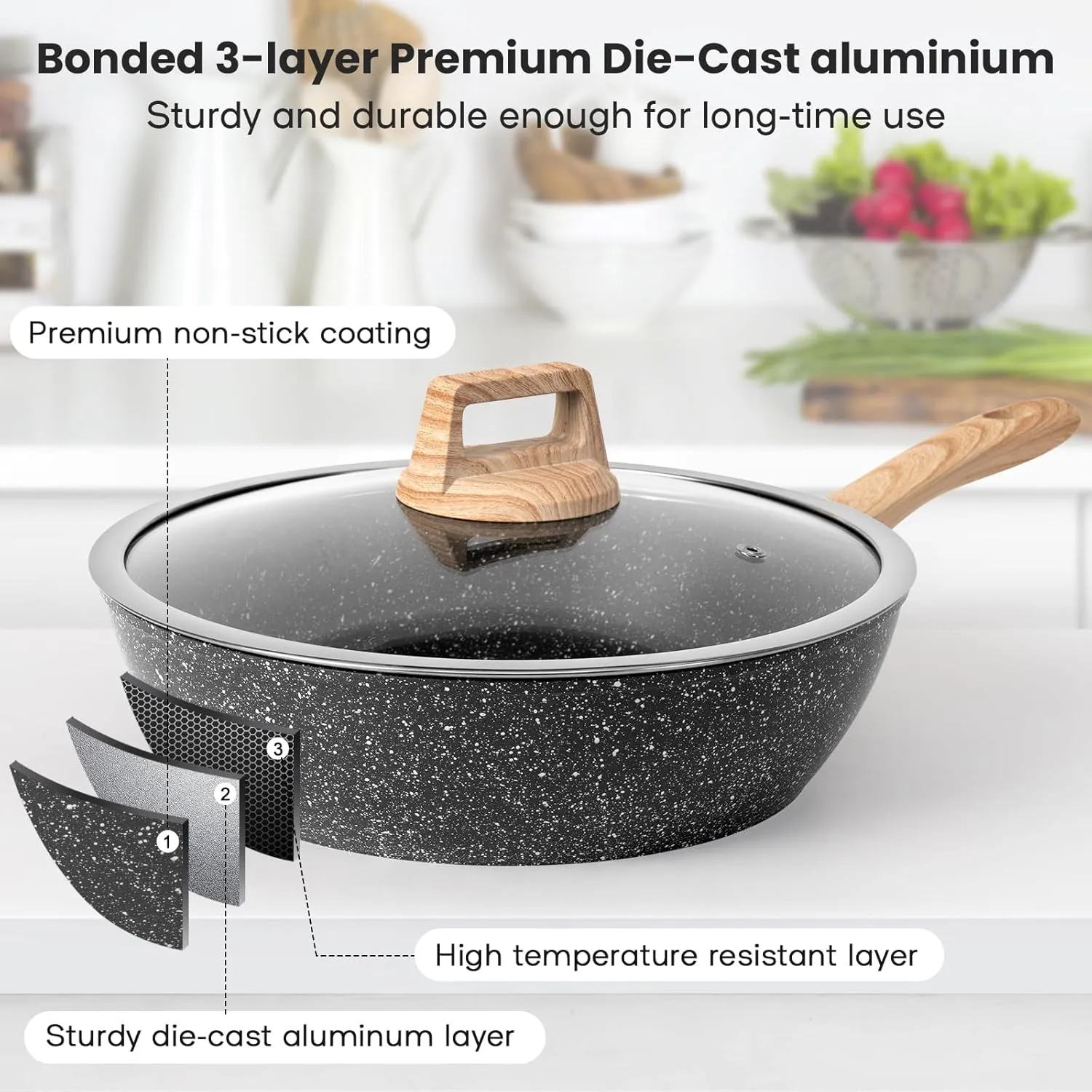 12 Pcs Pots and Pans Set, Nonstick Cookware Sets Black Granite Induction Cookware, Non-toxic Healthy Non Stick Kitchen Cooking Set with Frying Pans Set, Saucepans,Steamer (PFAS, PFOA, PFOS Free)