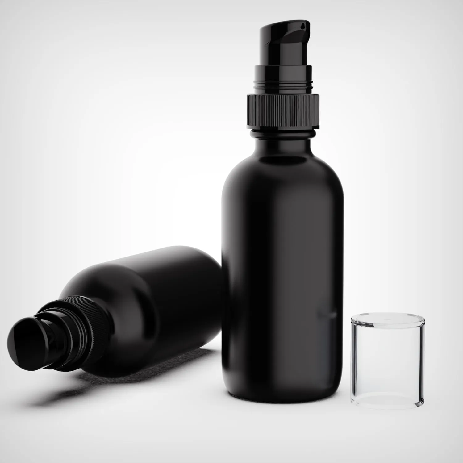 12Pack 60ml Matte Black Glass Pump Bottle with Black Pump Dispenser,2oz Small Dispenser, Travel Size Refillable Botttles For Lotions,Sercums,Essential Oils (2oz (12pcs))
