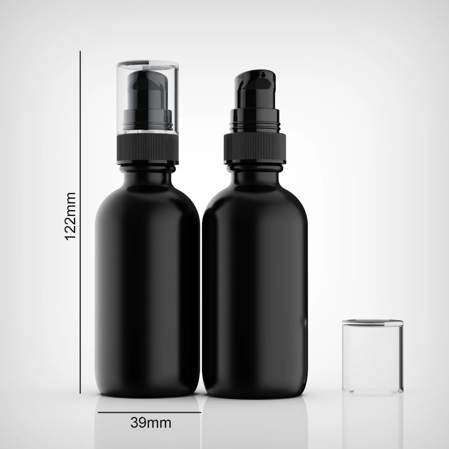 12Pack 60ml Matte Black Glass Pump Bottle with Black Pump Dispenser,2oz Small Dispenser, Travel Size Refillable Botttles For Lotions,Sercums,Essential Oils (2oz (12pcs))
