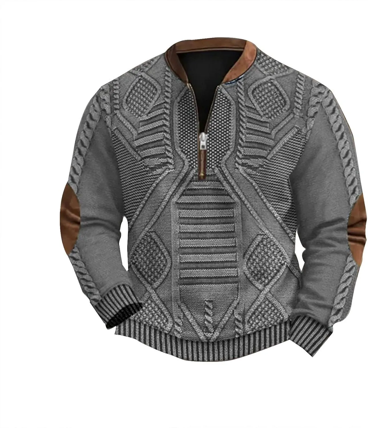1/4 Zip Pullover Mens Stand Collar Sweatshirt Aztec Knit-Pattern Top Fall Western Vintage Long Sleeve Sweatshirt