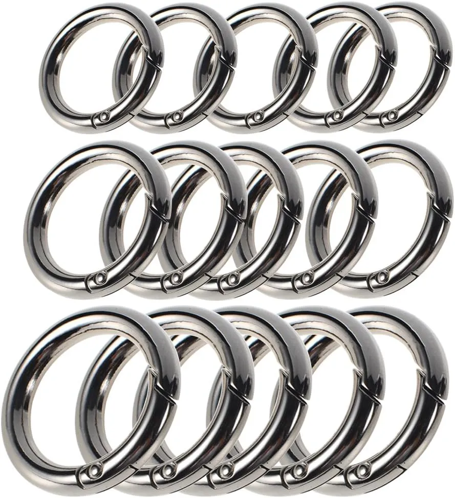 15 Pcs Zinc Alloy Spring Snap Clips Hook,Keychain Keyring O Rings Round Carabiner Clip Snap for Keyrings Buckle, Bags,Purses