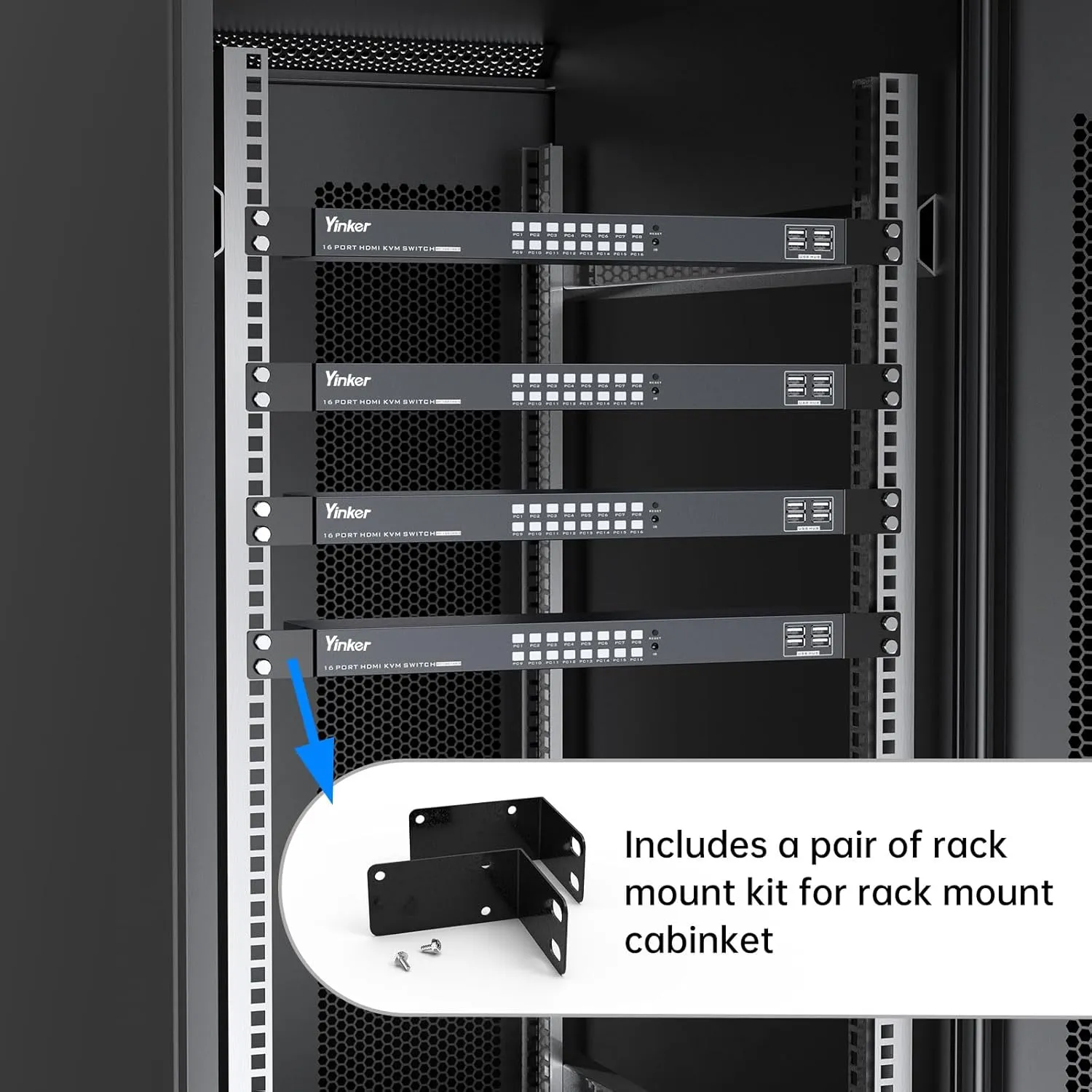 16 Port KVM Switch HDMI, 4K@30Hz HDMI Rack Mount KVM Switch w/ 16 Pcs KVM Cables, Support 4 USB 2.0 Devices & HDCP 2.2 & Remote Control for 16 Computers/Servers