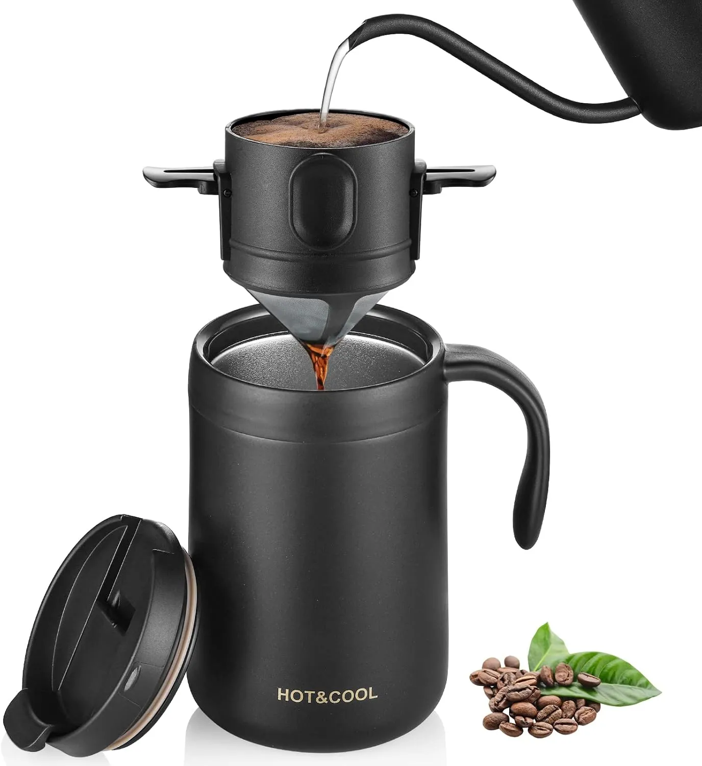 16oz Camping Coffee Maker Pour Over Coffee Maker Set with Stainless Steel Coffee Mug   Collapsible Pour Over Coffee Filter - for Travel Camping Offices Backpacking