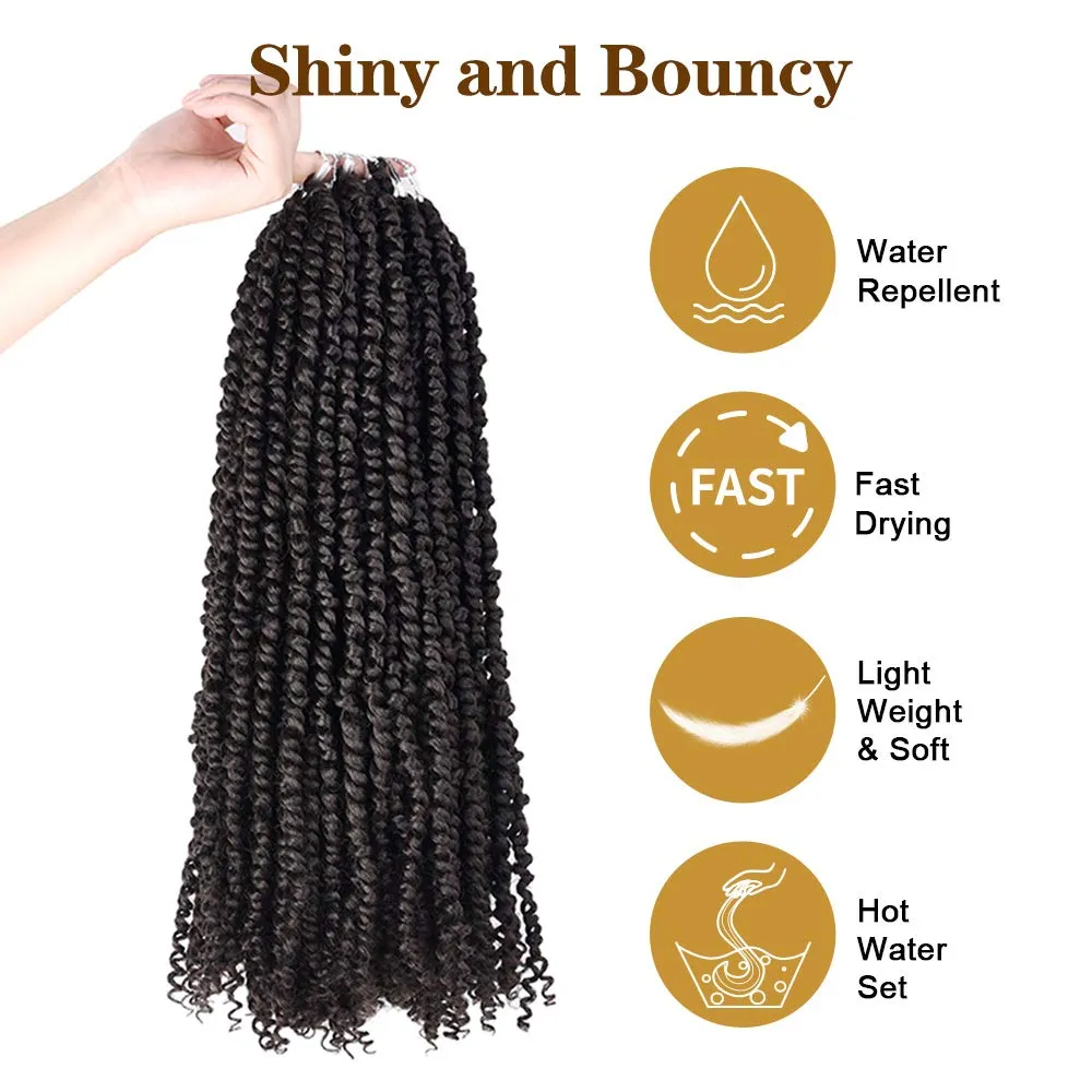 18 inch Pre-twisted Passion Twists Synthetic Crochet Braids 4 Packs Dark Brown Pre-looped Spring Bomb Crochet Hair Extensions Fiber Fluffy Curly Twist Braiding Hair (4#, 18 Inch (Pack of 4))