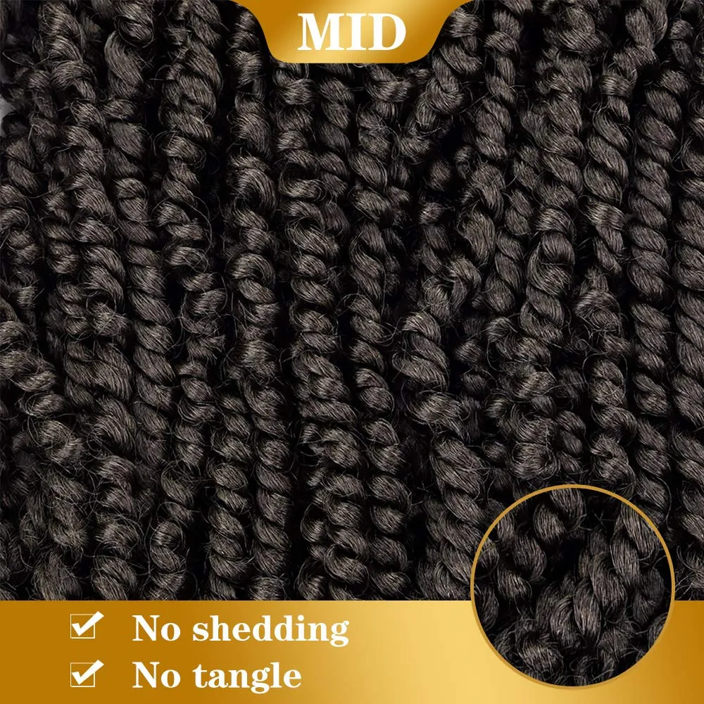 18 inch Pre-twisted Passion Twists Synthetic Crochet Braids 4 Packs Dark Brown Pre-looped Spring Bomb Crochet Hair Extensions Fiber Fluffy Curly Twist Braiding Hair (4#, 18 Inch (Pack of 4))