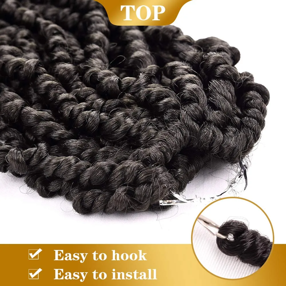 18 inch Pre-twisted Passion Twists Synthetic Crochet Braids 4 Packs Dark Brown Pre-looped Spring Bomb Crochet Hair Extensions Fiber Fluffy Curly Twist Braiding Hair (4#, 18 Inch (Pack of 4))