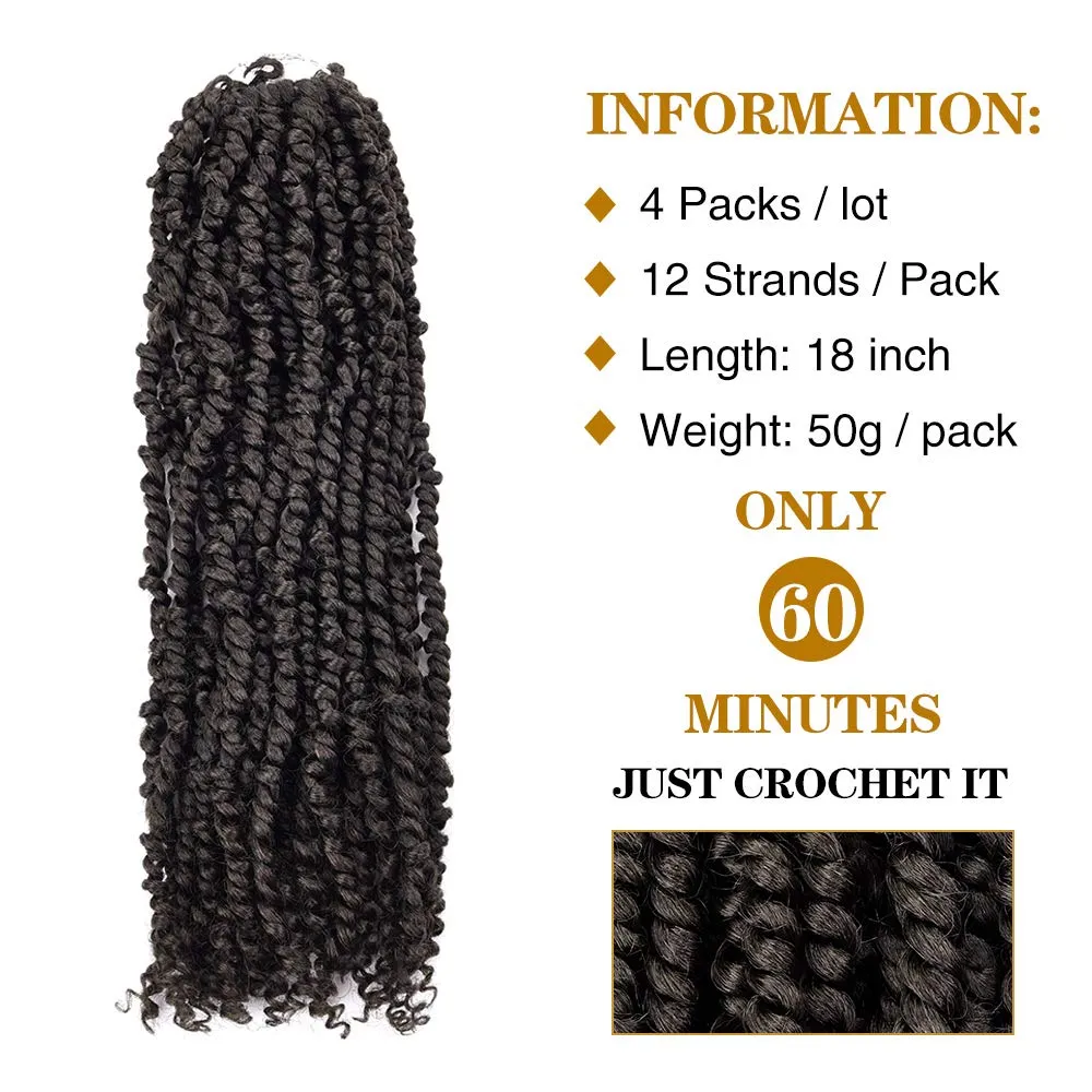 18 inch Pre-twisted Passion Twists Synthetic Crochet Braids 4 Packs Dark Brown Pre-looped Spring Bomb Crochet Hair Extensions Fiber Fluffy Curly Twist Braiding Hair (4#, 18 Inch (Pack of 4))