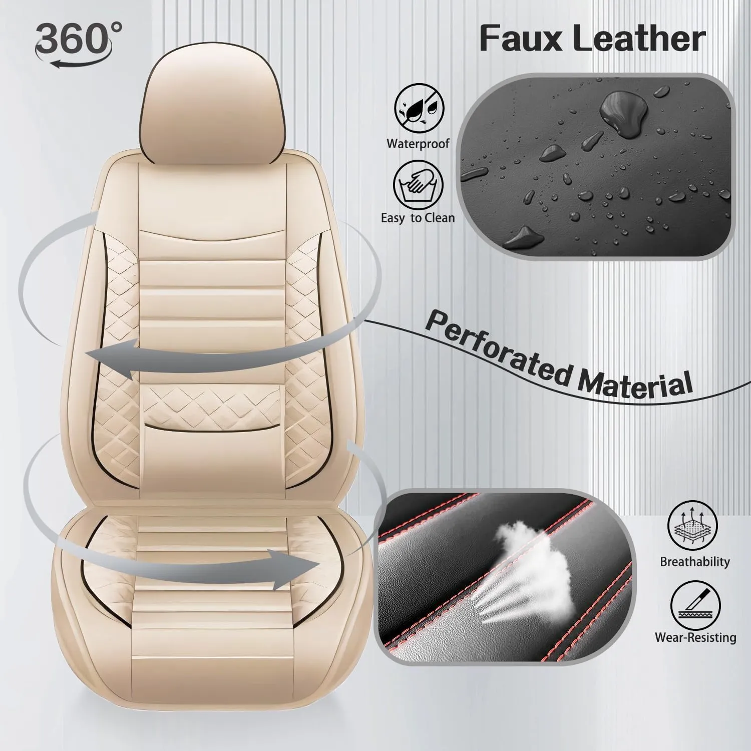 2 Front Leather Car Seat Covers for Jeep Wrangler JK/JL JKU/JLU 2/4-Door 2007-2025 Unlimited X Rubicon 392 Sahara Willys Sport High Altitude 4X4,Waterproof Seat Cover Protectors(Beige)