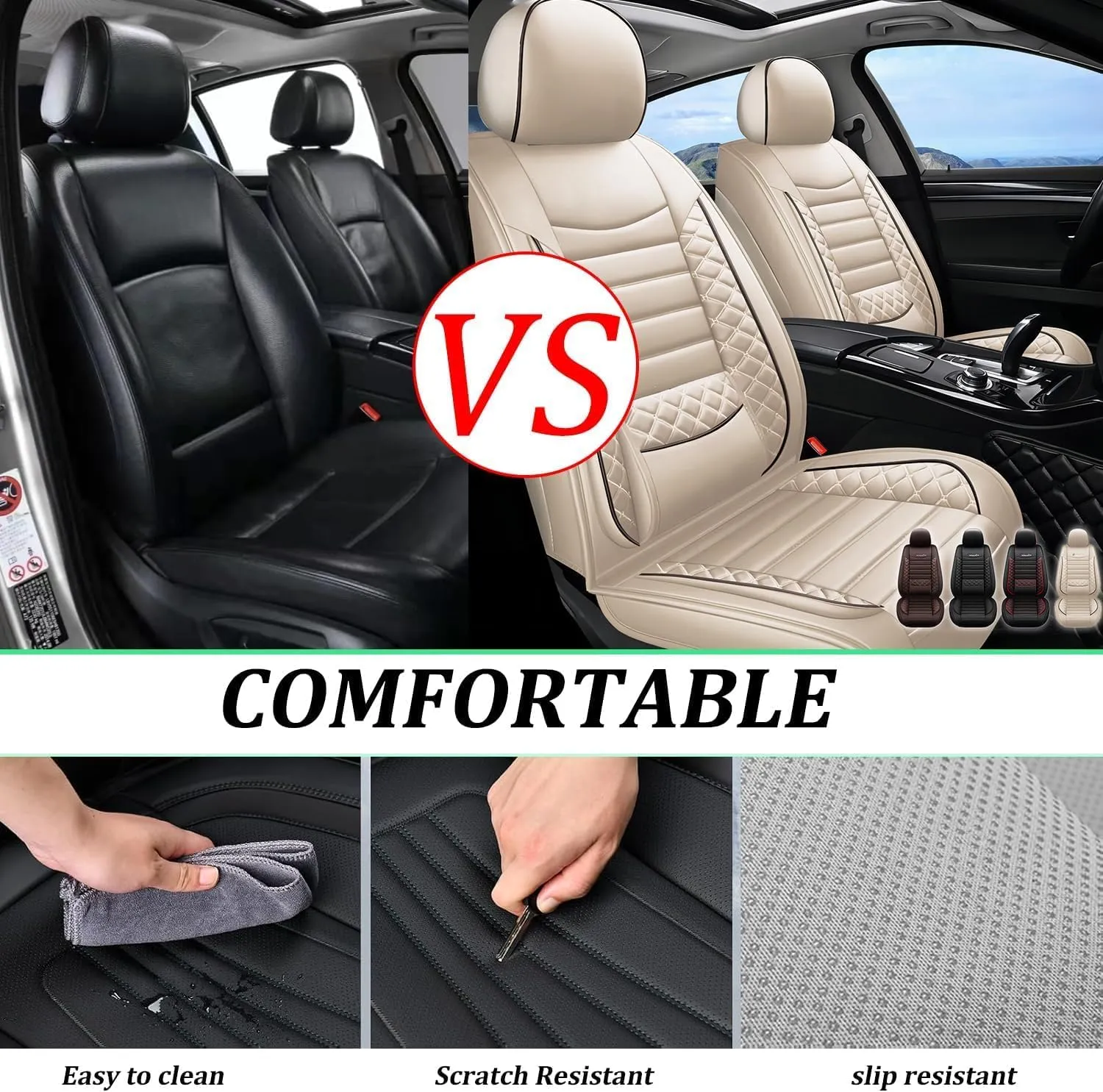 2 Front Leather Car Seat Covers for Jeep Wrangler JK/JL JKU/JLU 2/4-Door 2007-2025 Unlimited X Rubicon 392 Sahara Willys Sport High Altitude 4X4,Waterproof Seat Cover Protectors(Beige)