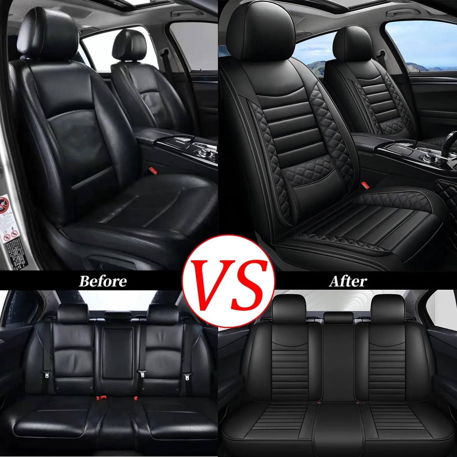 2 Front Leather Car Seat Covers for Jeep Wrangler JK/JL JKU/JLU 2/4-Door 2007-2025 Unlimited X Rubicon 392 Sahara Willys Sport High Altitude 4X4,Waterproof Seat Cover Protectors(Black)