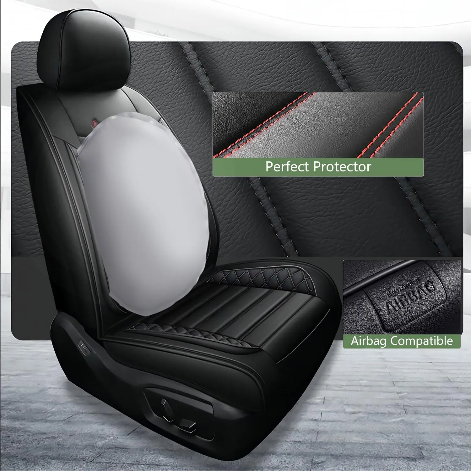 2 Front Leather Car Seat Covers for Jeep Wrangler JK/JL JKU/JLU 2/4-Door 2007-2025 Unlimited X Rubicon 392 Sahara Willys Sport High Altitude 4X4,Waterproof Seat Cover Protectors(Black)