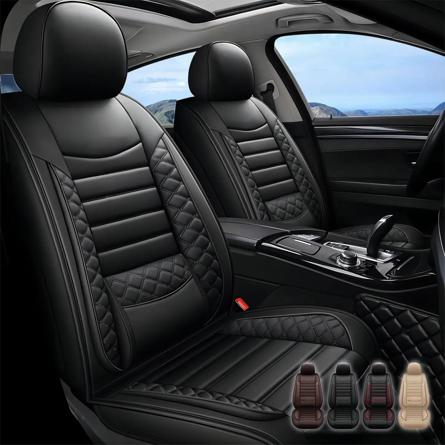 2 Front Leather Car Seat Covers for Jeep Wrangler JK/JL JKU/JLU 2/4-Door 2007-2025 Unlimited X Rubicon 392 Sahara Willys Sport High Altitude 4X4,Waterproof Seat Cover Protectors(Black)