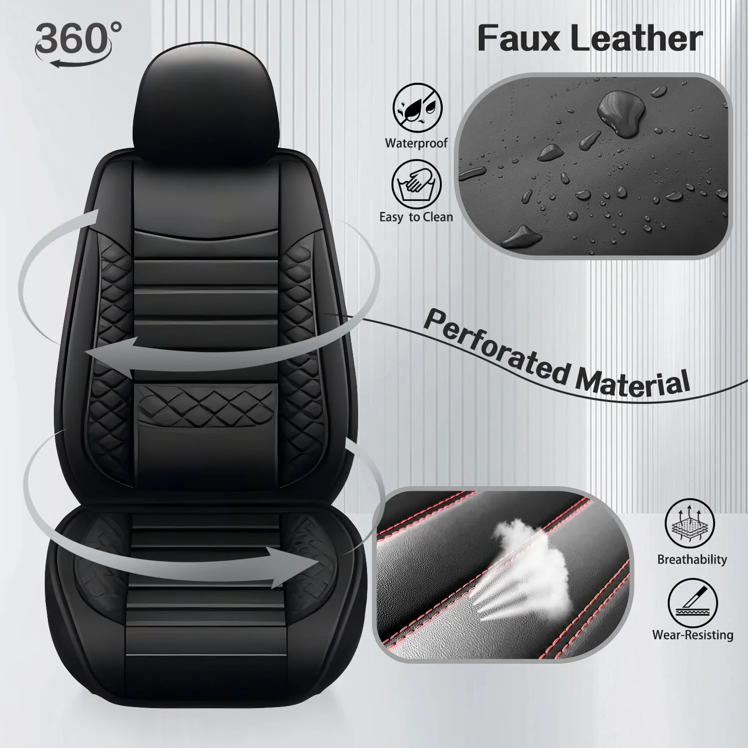 2 Front Leather Car Seat Covers for Jeep Wrangler JK/JL JKU/JLU 2/4-Door 2007-2025 Unlimited X Rubicon 392 Sahara Willys Sport High Altitude 4X4,Waterproof Seat Cover Protectors(Black)