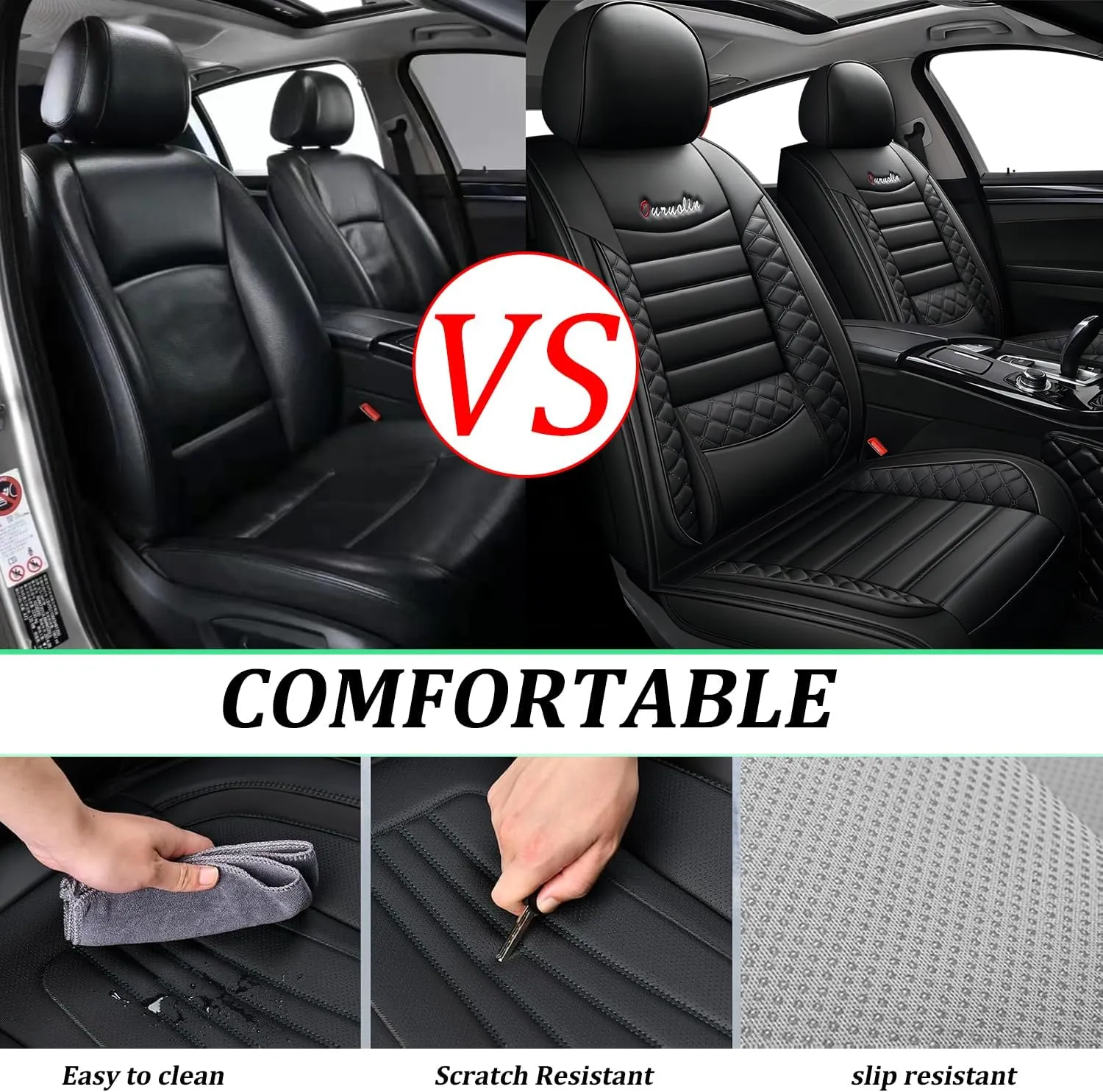 2 Front Leather Car Seat Covers for Jeep Wrangler JK/JL JKU/JLU 2/4-Door 2007-2025 Unlimited X Rubicon 392 Sahara Willys Sport High Altitude 4X4,Waterproof Seat Cover Protectors(Black)