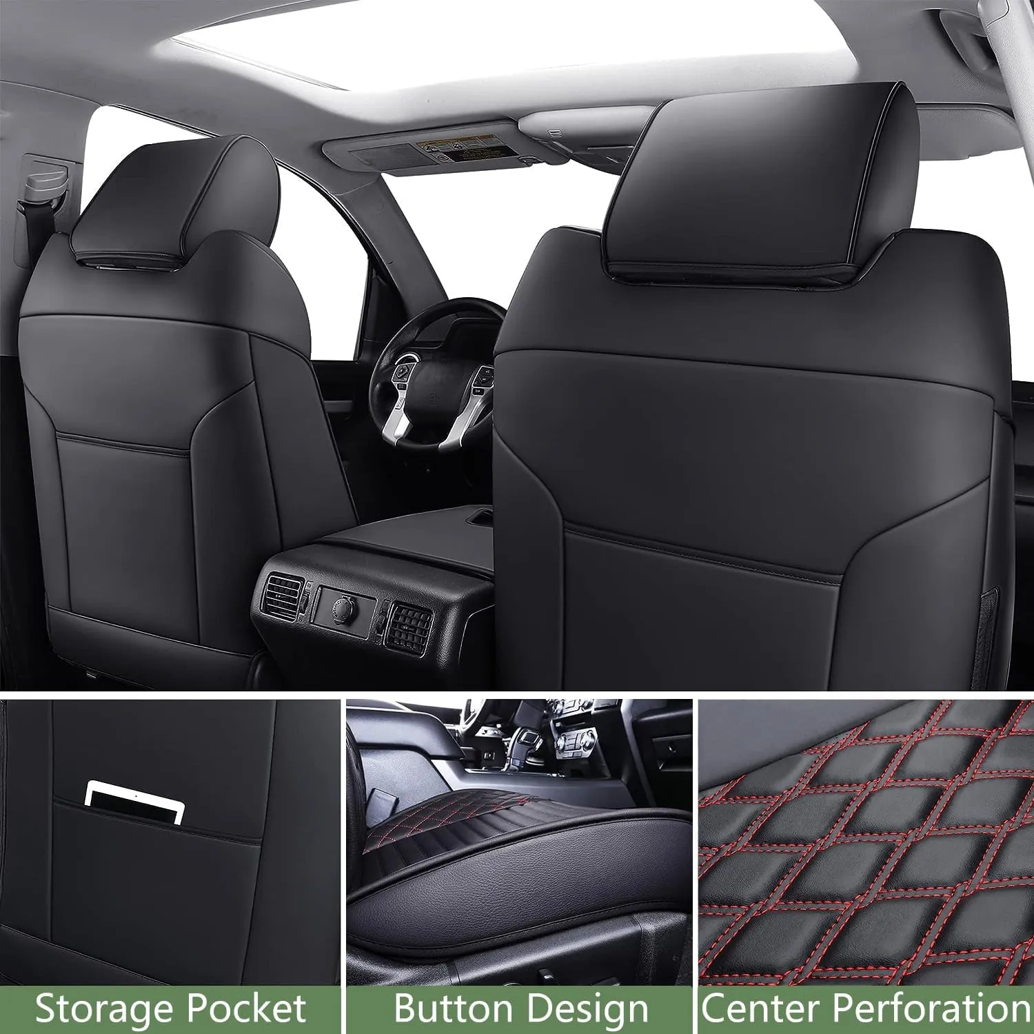 2 Front Leather Car Seat Covers for Jeep Wrangler JK/JL JKU/JLU 2/4-Door 2007-2025 Unlimited X Rubicon 392 Sahara Willys Sport High Altitude 4X4,Waterproof Seat Cover Protectors(Black)