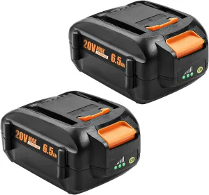2-Pack 6.5Ah Replacement for Worx 20V Battery WA3520 WA3525 WA3575 WA3578 WA3674 Compatible with Worx Battery 20V Power Share Battery Tools WG151s WG155s WG251s WG255s WG540s WG545s