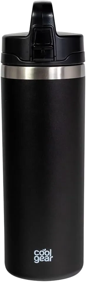2 Pack COOL GEAR Niagara 25oz Stainless Steel Water Bottle | Locking lid | Pull up sipper - Black/Teal