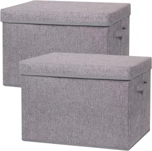2 Pack Large Foldable Storage Box with Lids Fabric Storage Cube Organizer Cloth Containers Bins Baskets for Closet Clothes Clothing Bed Room