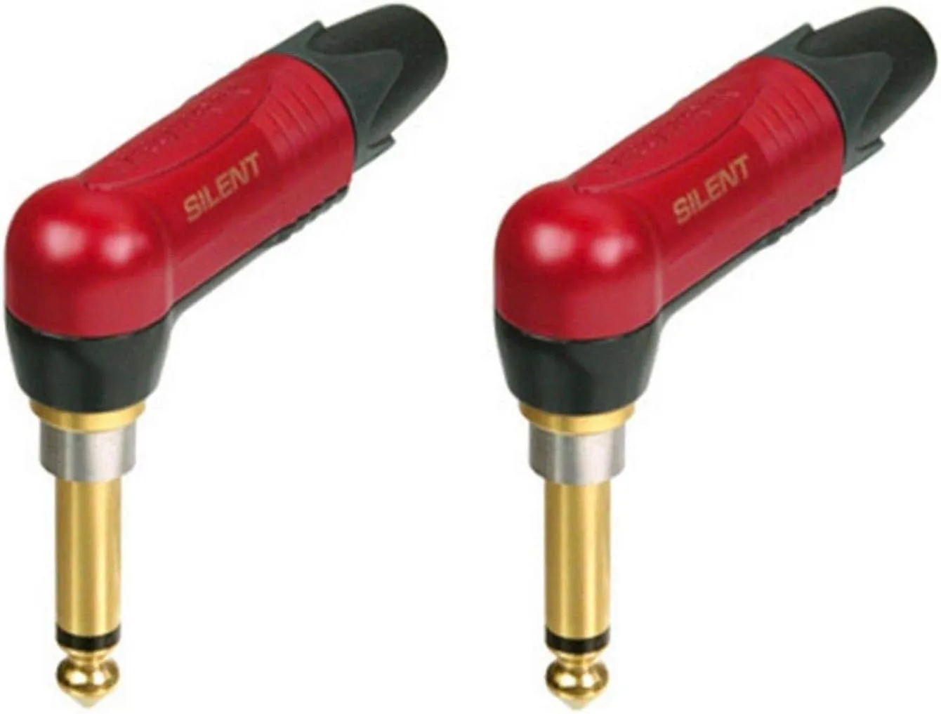 (2 Pack) Neutrik NP2RX-AU-SILENT Right Angle 1/4" Plug Gold Contacts & Red Shell