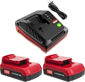 2 Packs 18V Lithium PC18BLX Battery and PCXMVC Charger Compatible with Porter Cable 18V Battery PC18B PC18B-2 PC18BL PC18BLX PC18BLEX