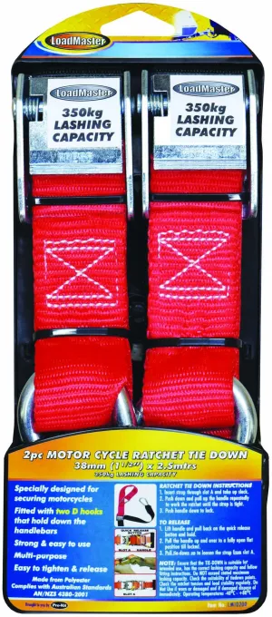 2 Piece 38mm x 2.5 Metre Motorcycle Cam Buckle Set with 2 D Hooks - LM10200