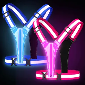 2 Value Pack - Pink L Size   Blue XL Size Vest, 5 Colors Light Up Running Vest Rechargeable Running Lights for Runners High Visibility Reflective Running Gear, Adjustable for Men and Women